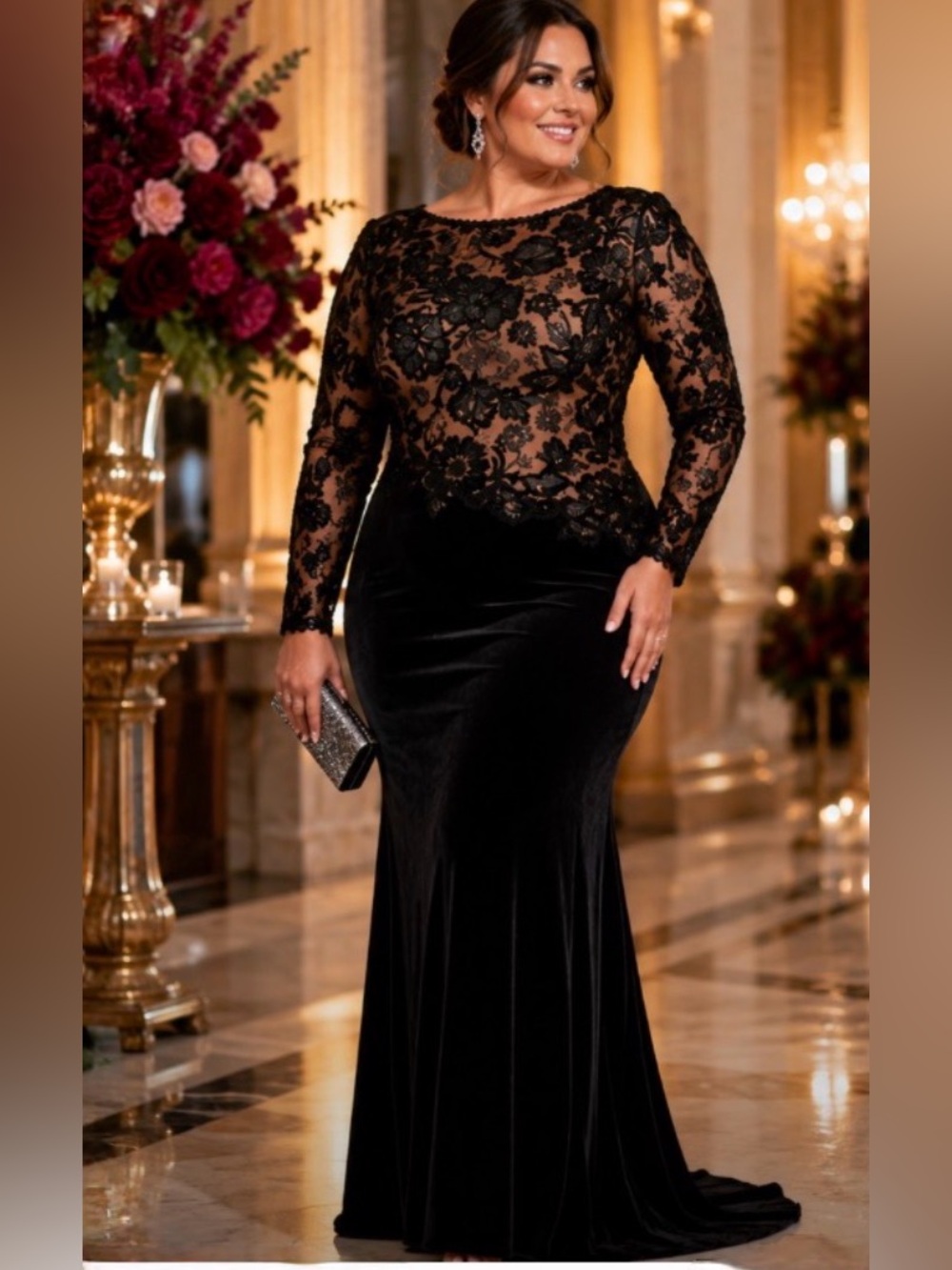 TADASHI SHOJI Forena Black Embroidered Crepe Gown Size 18 Plus